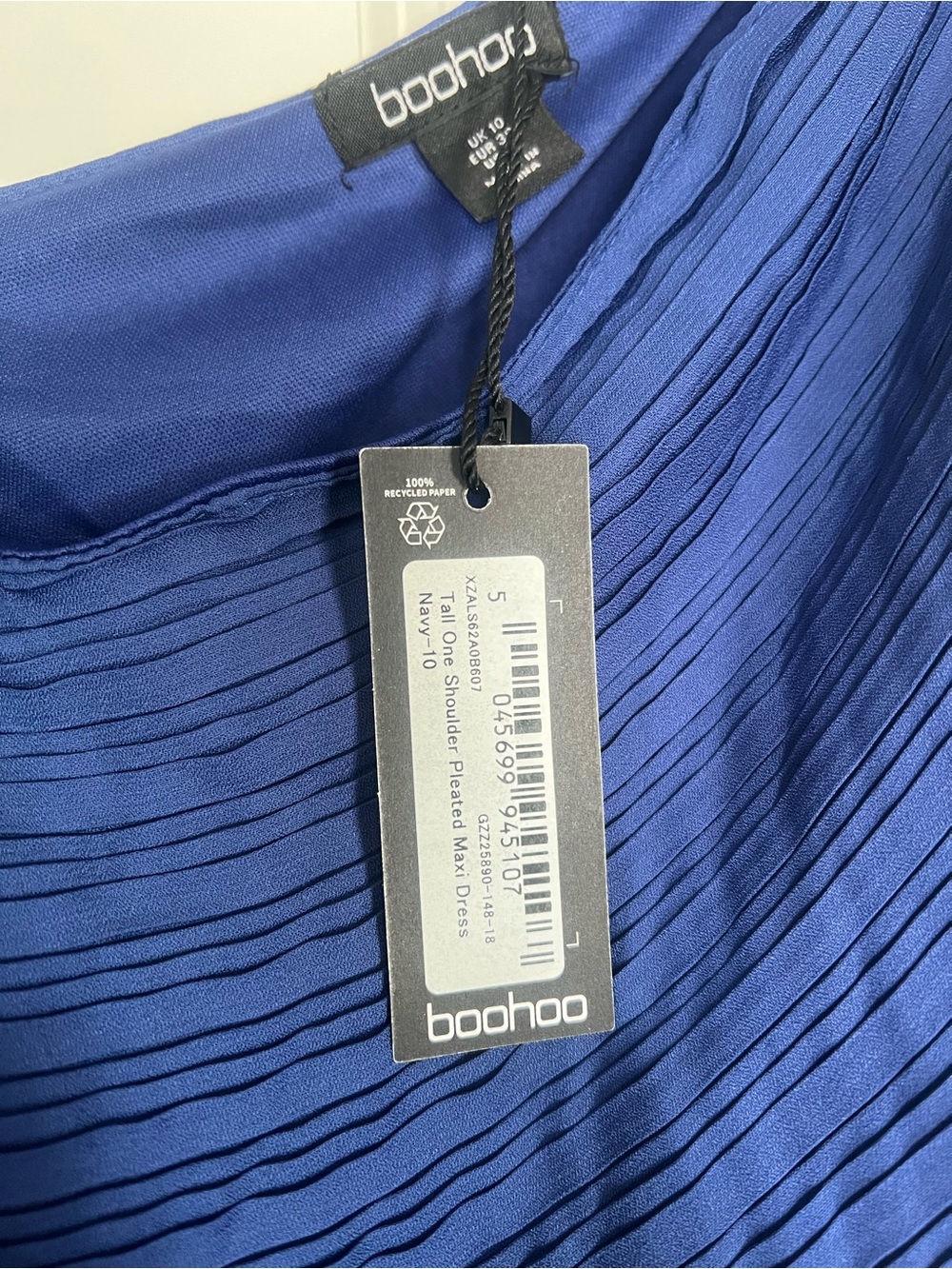 Boohoo One-Shoulder Pleated Maxi Dress in Royal Blue - Picture 3 of 3